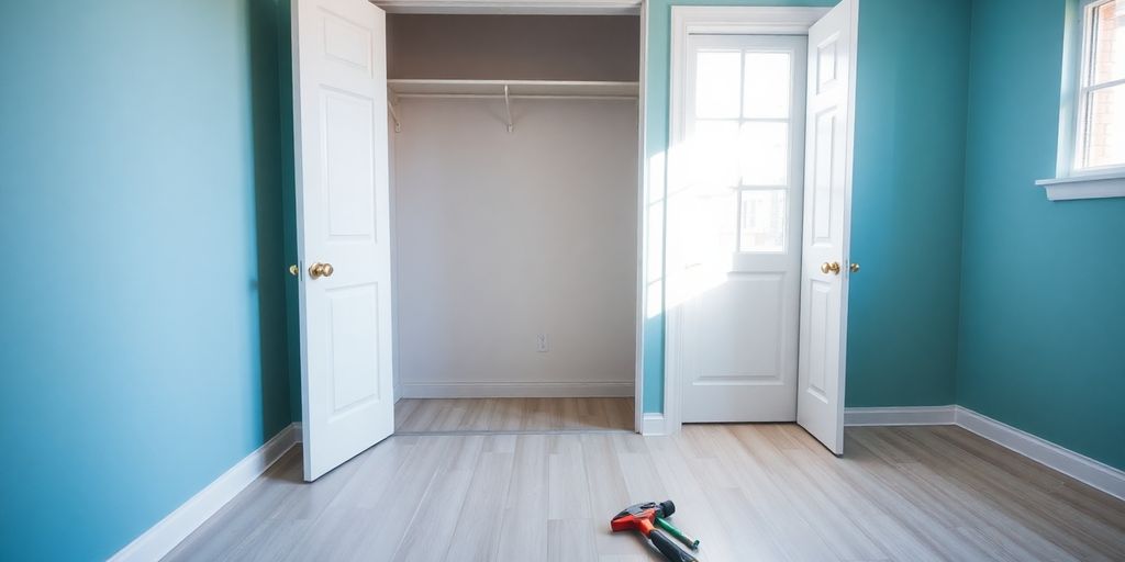 A room after closet removal, showcasing empty wall space.