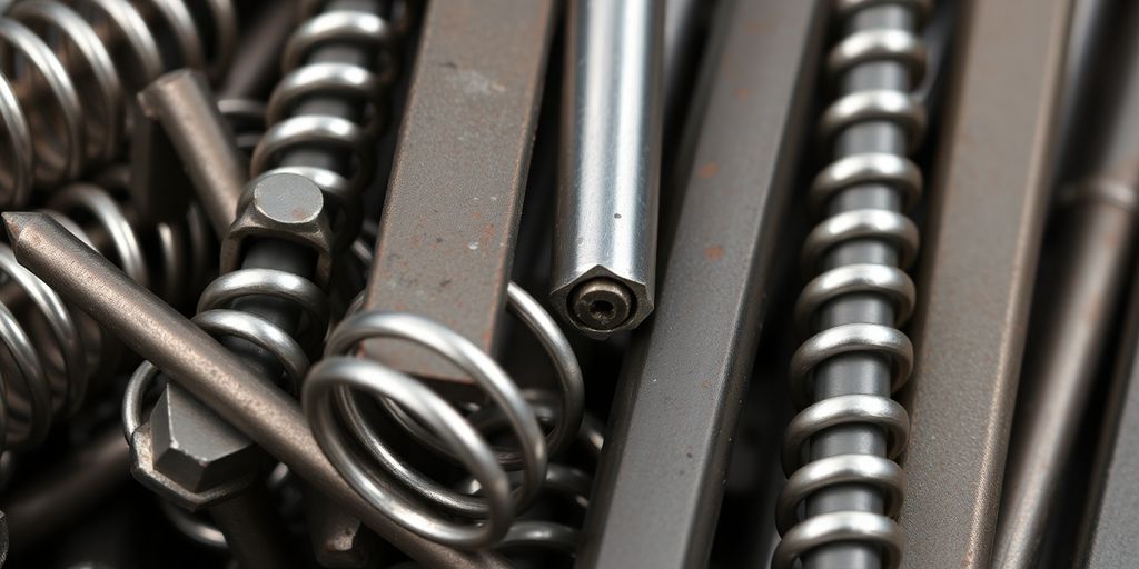 Close-up of shiny spring steel pieces for metalworking.