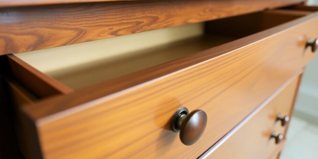 Modern drawer slides installed on an old dresser.