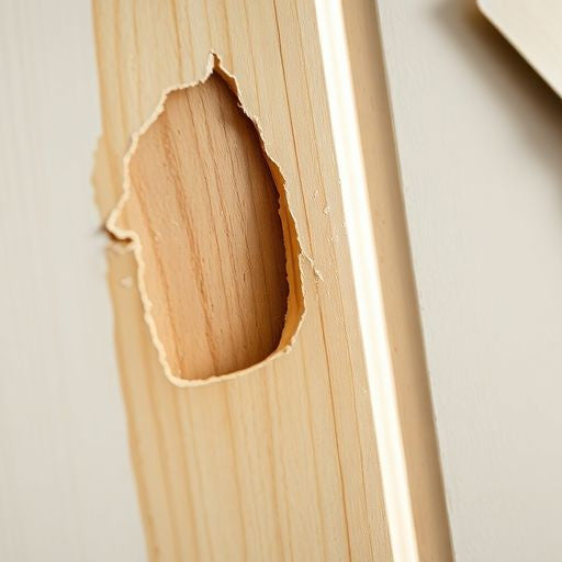 Repaired door hole with tools on a clean surface.