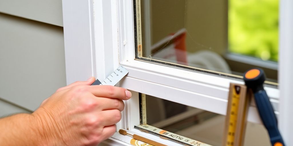 Person replacing vinyl window trim with tools in hand.