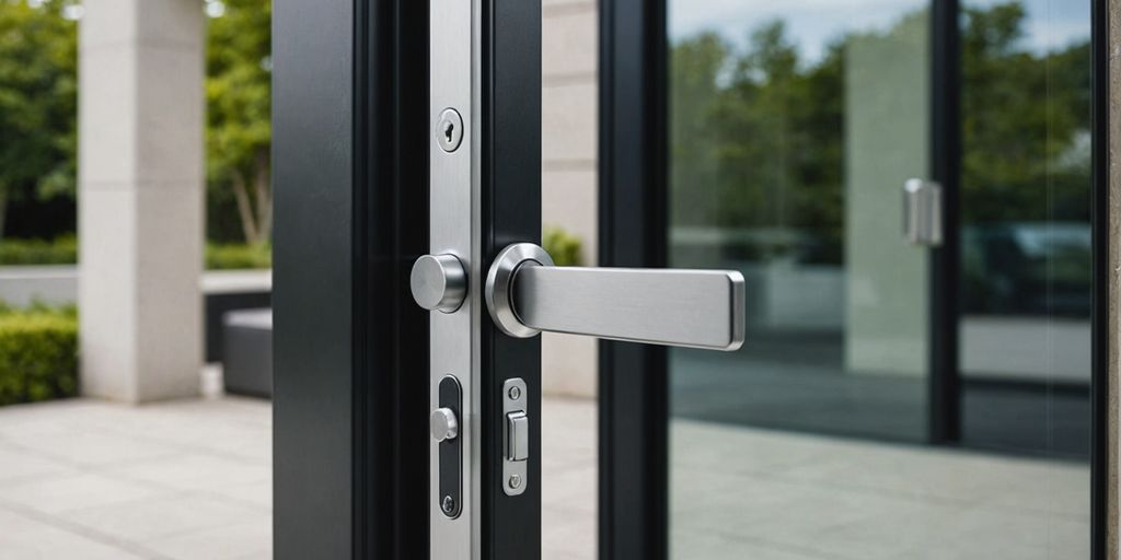 Modern sliding glass door with secure lock