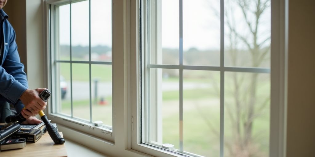 Pella replacement windows installation in progress.