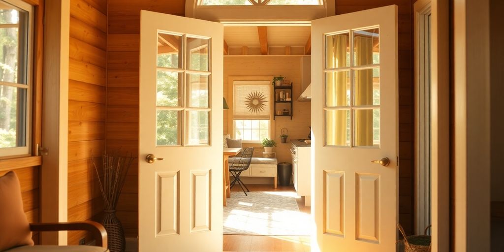 Cozy home interior with well-insulated doors and sunlight.