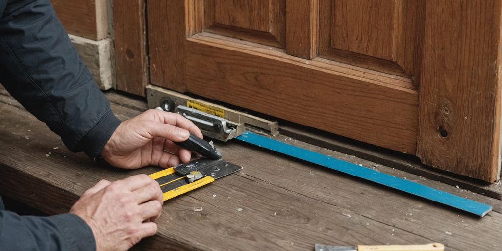 Applying weatherstripping to a wooden door
