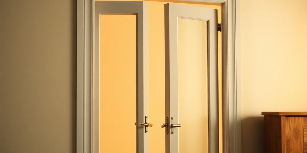 Close-up of an open bifold door in a room.