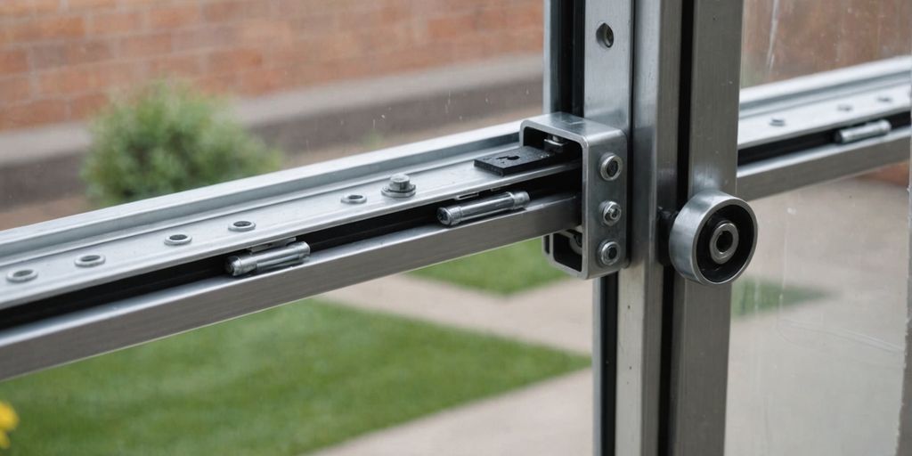 Sliding glass door track with repair parts