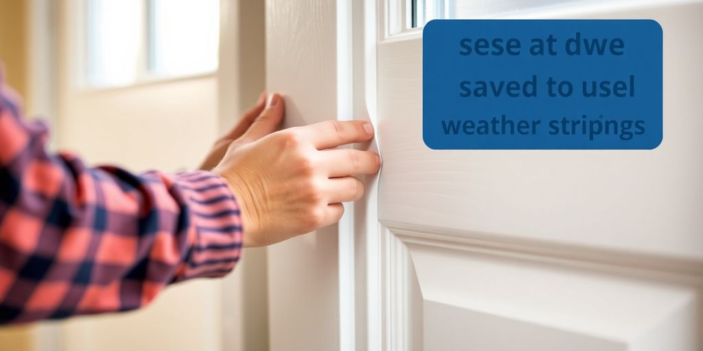 Person sealing door with weather stripping for energy efficiency.