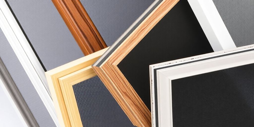 Different styles of window screen frames displayed together.