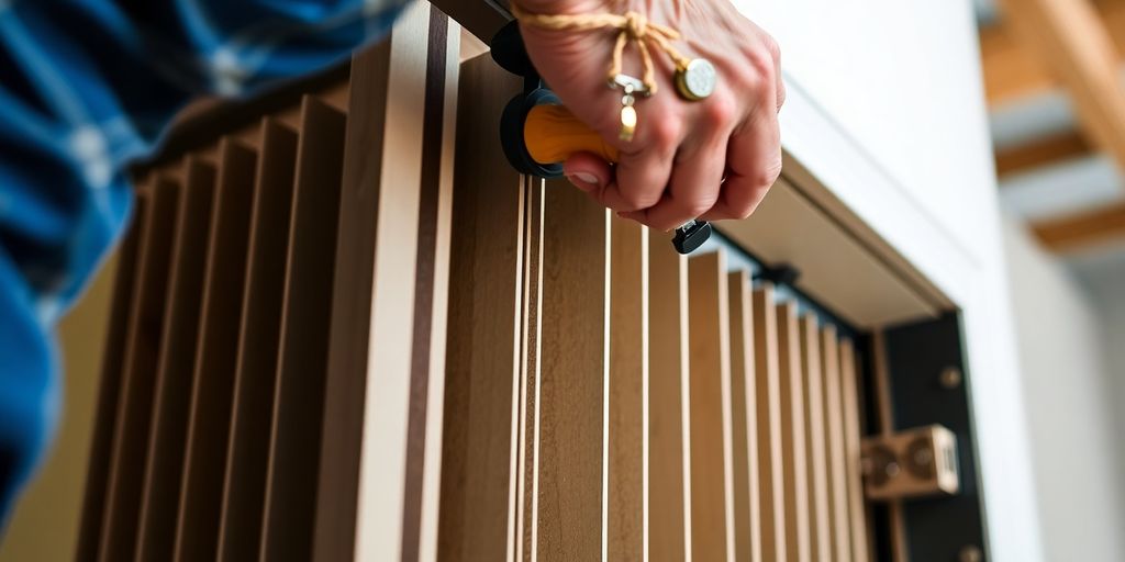 Installer working on an accordion door installation.