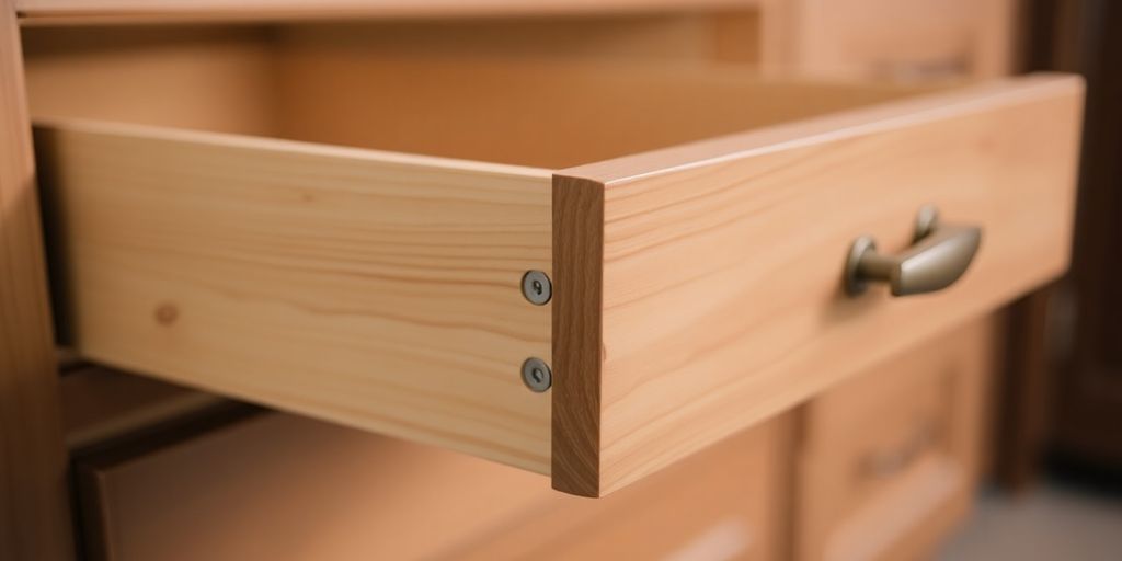 Close-up of a drawer being pulled from a cabinet.
