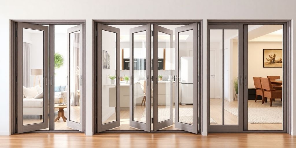Different sizes of bifold doors in a home setting.