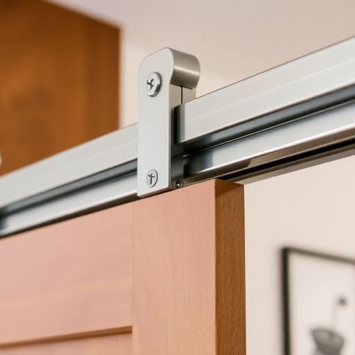 Pocket door track and rollers in a contemporary home setting.
