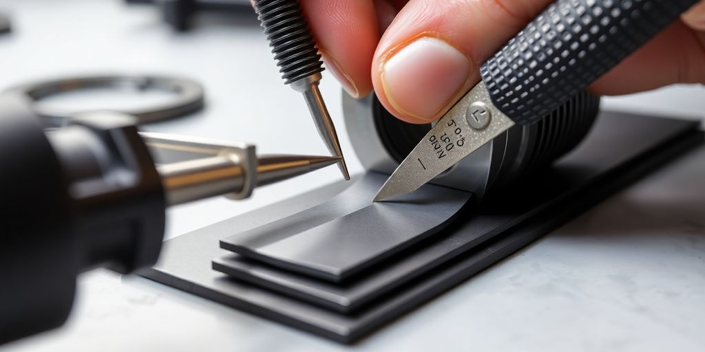 Close-up of flat spline installation tools and material.