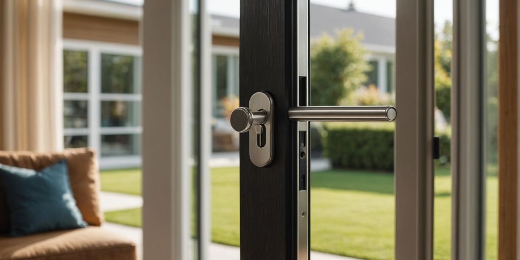 Modern sliding glass door with secure lock