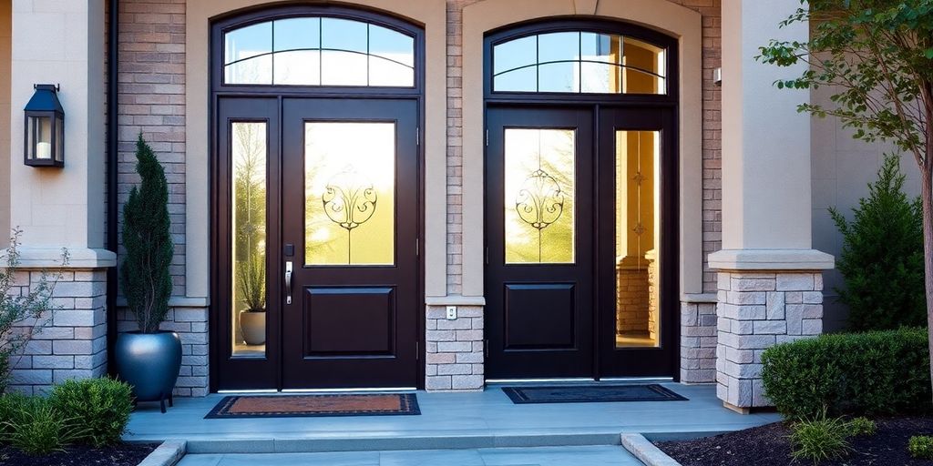 Stylish Anderson doors enhance modern home entrance.