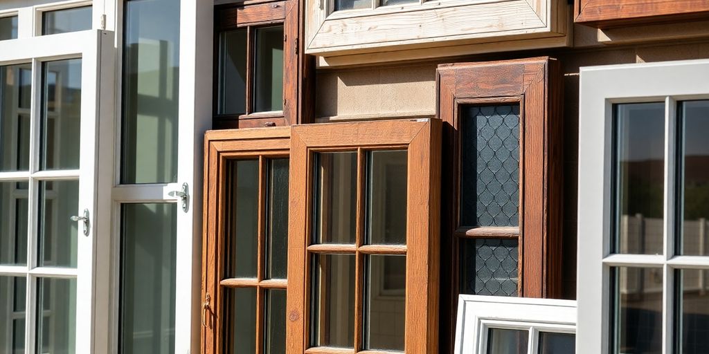 Different styles of window frames in natural light.