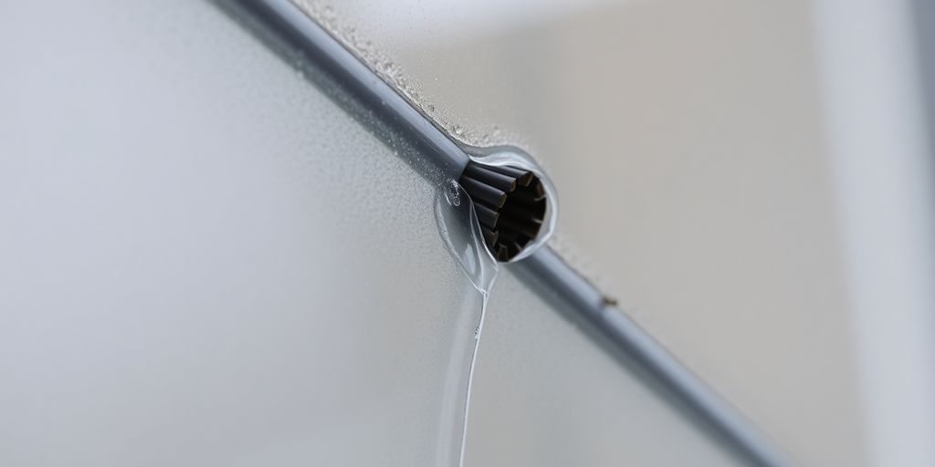 Broken window seal with foggy condensation between glass panes.