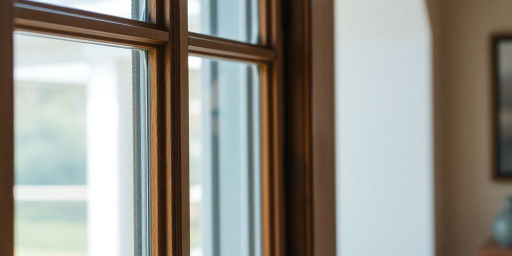 Close-up of a detailed wooden window sash.