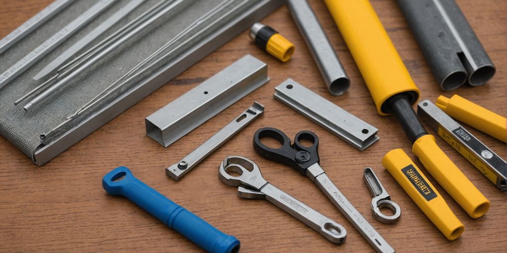 Window screen replacement parts on a wooden surface.