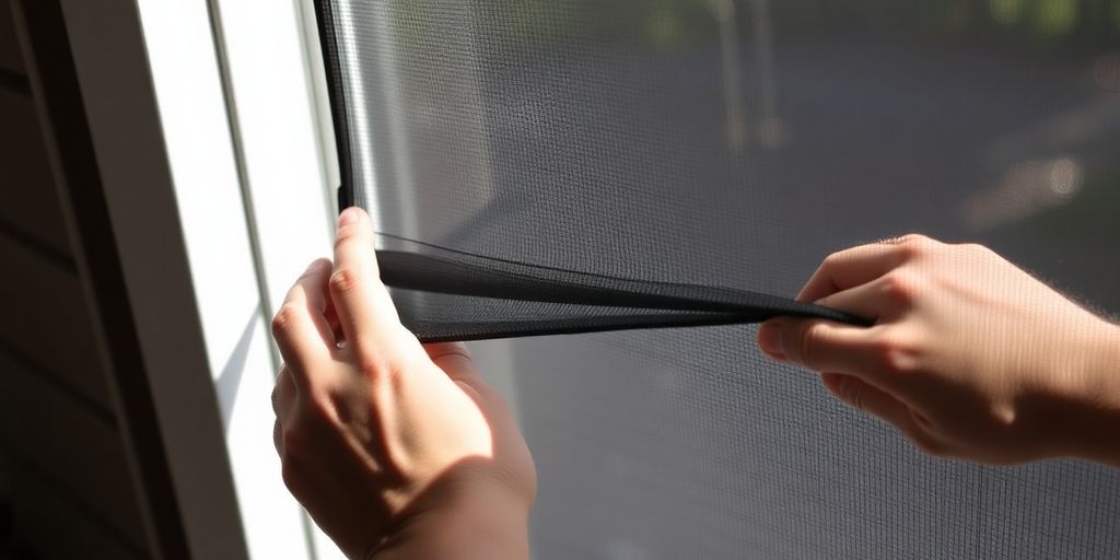 Person removing window screen without causing damage.