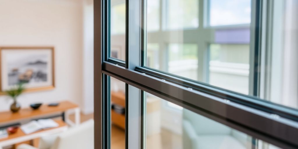 Close-up of energy-efficient sliding glass door sealing.