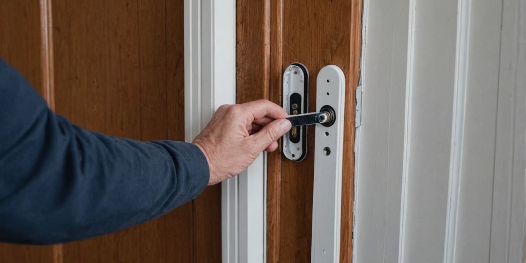 Door with weatherstripping being applied