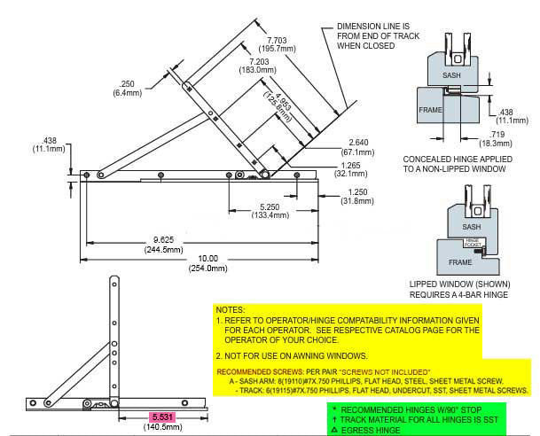 WRS Truth Hardware Steel Concealed Casement  Hinge -10", Upper Left (or Lower Right)