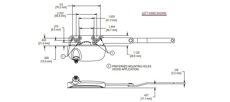 WRS Truth Left or Right Hand Ellipse Split Arm Operator with Offset, Clip Under - White