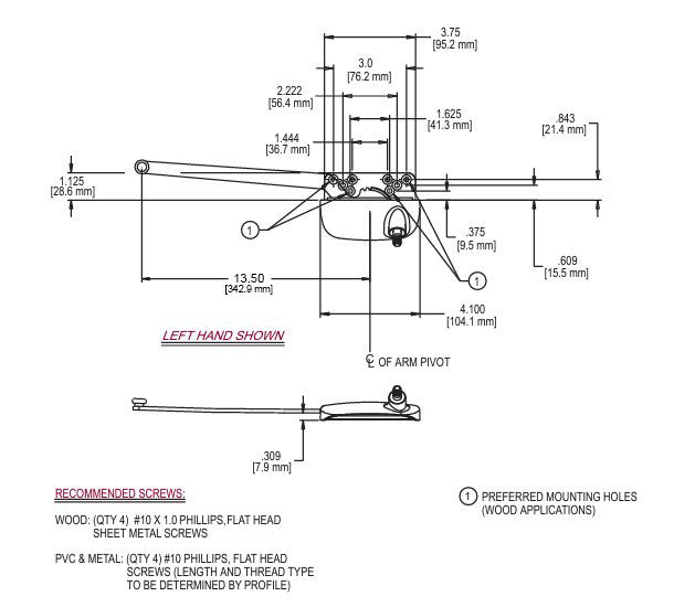 WRS Truth Hardware Left or Right Hand Ellipse 13.5" Single Arm Operator - Bronze