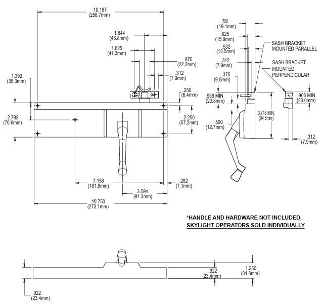 WRS Truth Angle Drive Manual Skylight Operator System - White or Bronze Finish