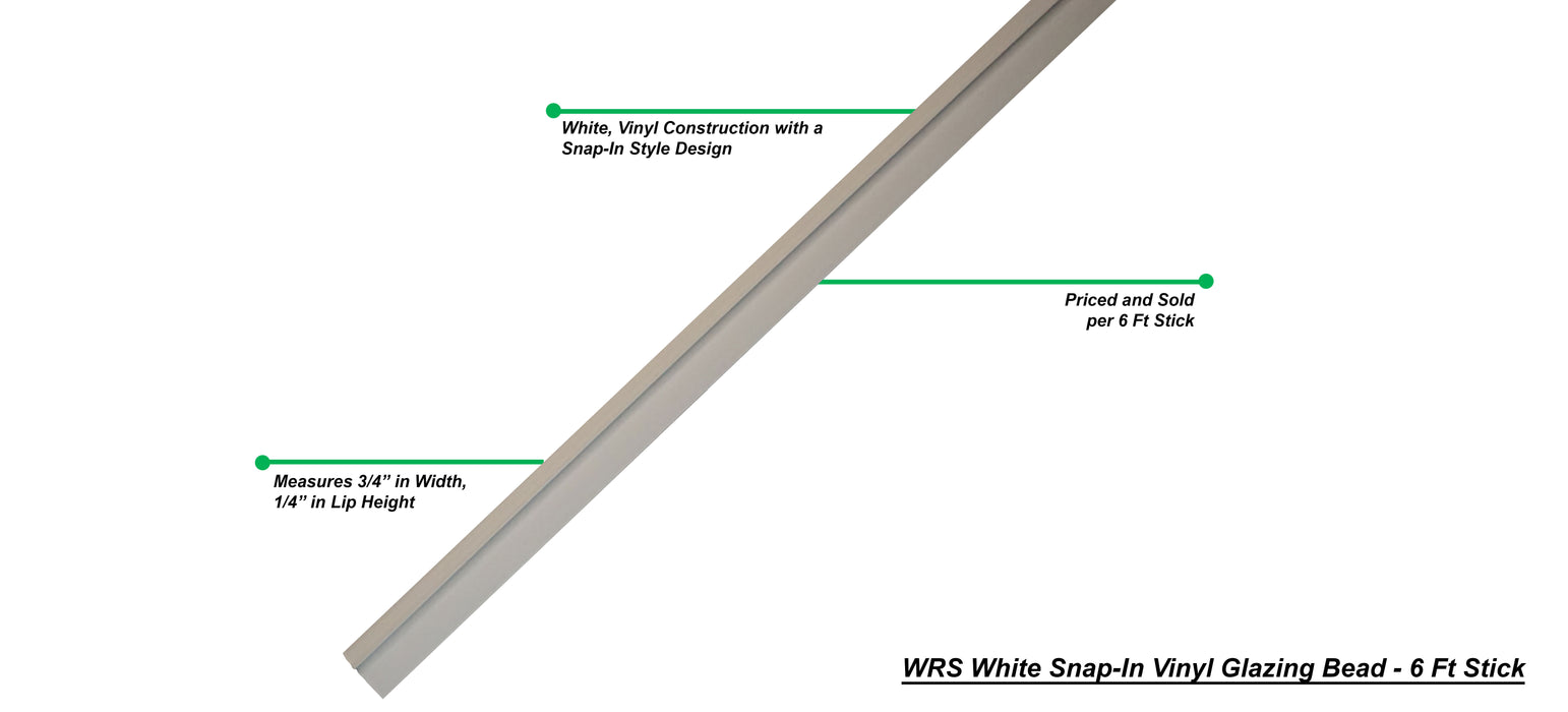 WRS White Snap-In Vinyl Glazing Bead - 6 Ft Stick