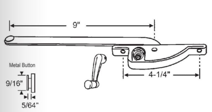 WRS 9" Left or Right Hand Face Mounted Casement Operator and Handle Set - Brown