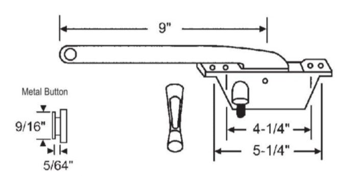 WRS Fenestra 9" Left or Right Hand Single Arm Face Mounted Casement Operator and Handle Set - Aluminum