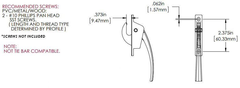 WRS Non-Handed 2.375" Casement Locking Handle  -  Chestnut Bronze