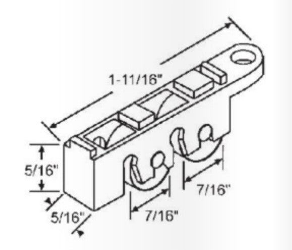 WRS Dual Sliding Window Roller Without Cap - 7/16" Brass Wheels