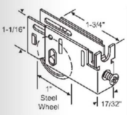 WRS Capitol/Remington Steel Patio Door Roller  -  1" Flat Steel Wheel