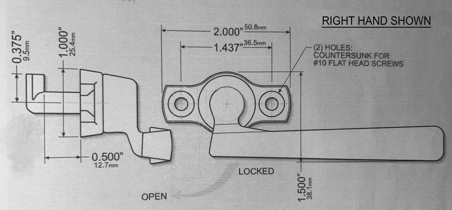 WRS Left or Right Hand 1-7/16" Cam Handle - White Bronze