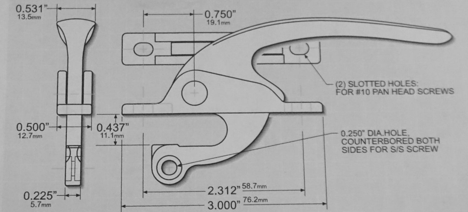 WRS 2-1/4" Multi-Point Casement Locking Handle - White Bronze