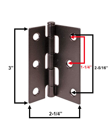 WRS 3" Black Steel Screen Door Hinge  -  2 Pack