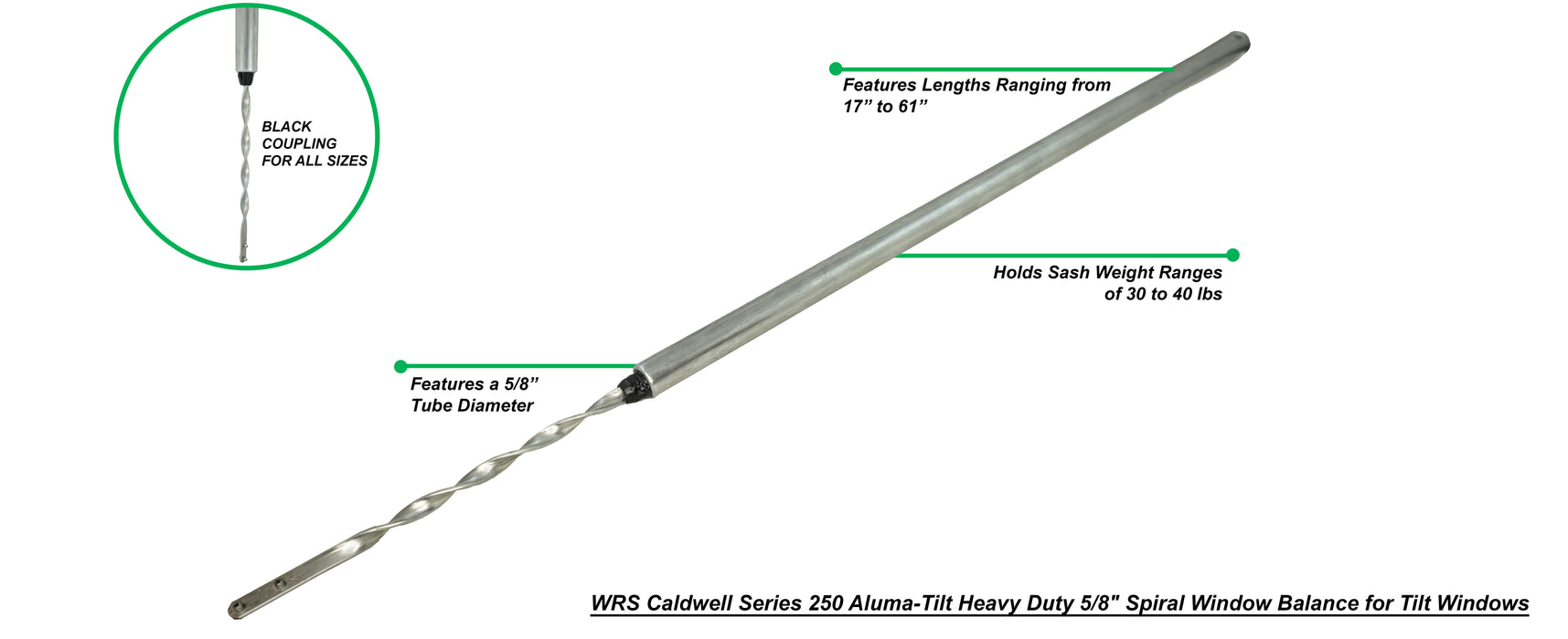 WRS Caldwell Series 250 Aluma-Tilt Heavy Duty 5/8" Spiral Window Balance for Tilt Windows
