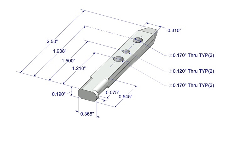 01-131 Diagram of WRS Die Cast Pivot Bar with L-Shaped Head