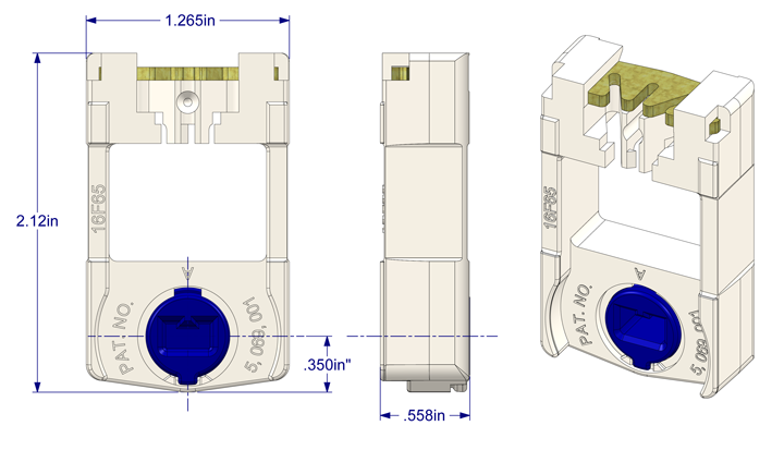 01-138 WRS 9/16" x 1-1/4" Pivot Lock Shoe with Blue Cam Diagram