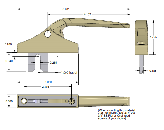 01-820-SN WRS 8200 Series Euro Groove Casement Handle - Satin Nickle Diagram
