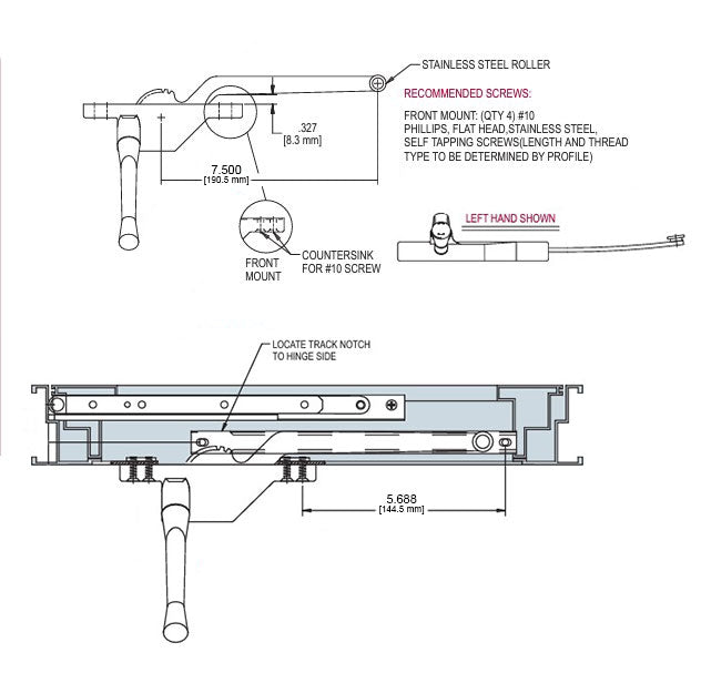 WRS Truth Left Hand Front Mount 7-1/2" Single Arm Casement Operator - Black