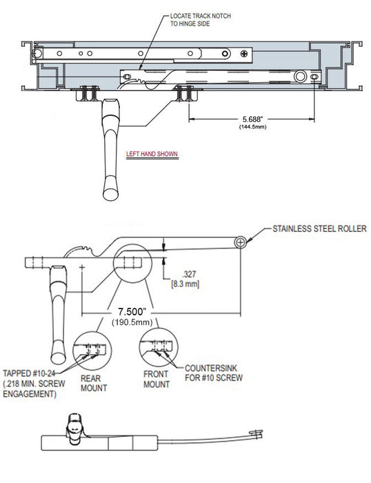 WRS Truth Hardware Left Hand, 7-1/2" Front Mounted Single Arm Operator - Chestnut Bronze