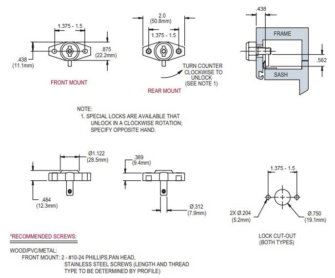 WRS Front Mount Custodial Lock - Aluminum