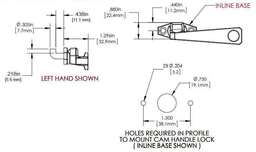 WRS Truth Hardware Left or Right Hand Project Out Concealed 7/16" Pawl Cam Handle - In-Line Base, Chestnut Bronze