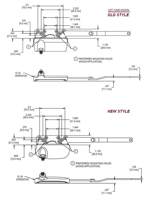 WRS Truth Ellipse Dyad Left or Right Hand Casement Operator, Sill Mount, Offset Long Up - Coppertone