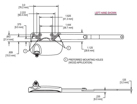 WRS Truth Left or Right Hand Ellipse Dyad Split Arm Operator with Small Offset - White
